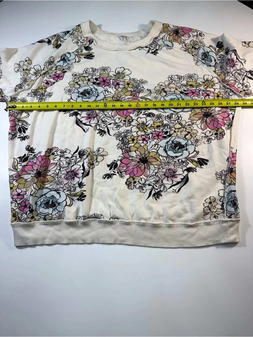 Free People 100% CottonCream Floral Crewneck Sweatshirt with Pink & Blue Flowers